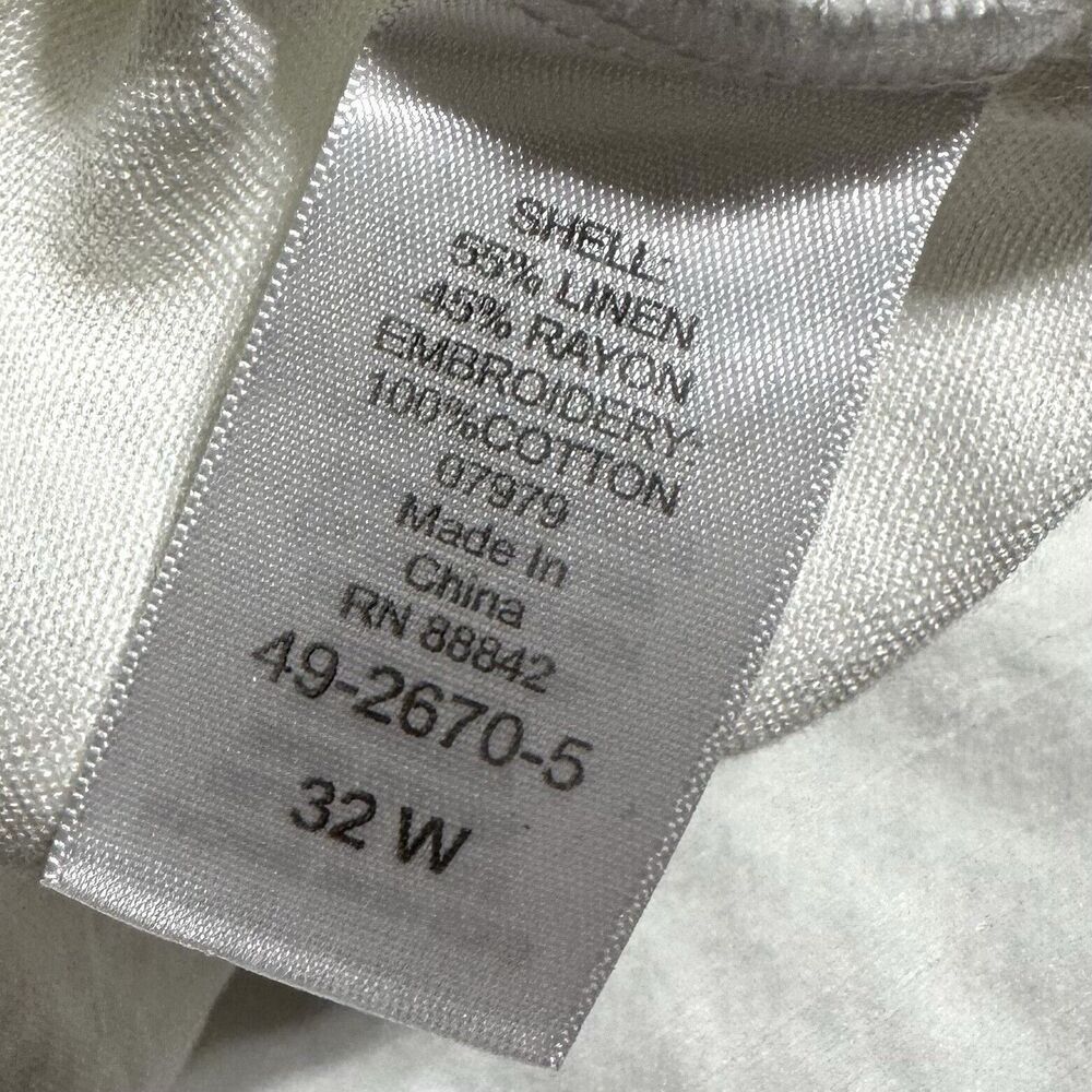 Roaman’s Womens Linen Blend Capris Pants Size 32W White Embroidered Pull On - Picture 6 of 11